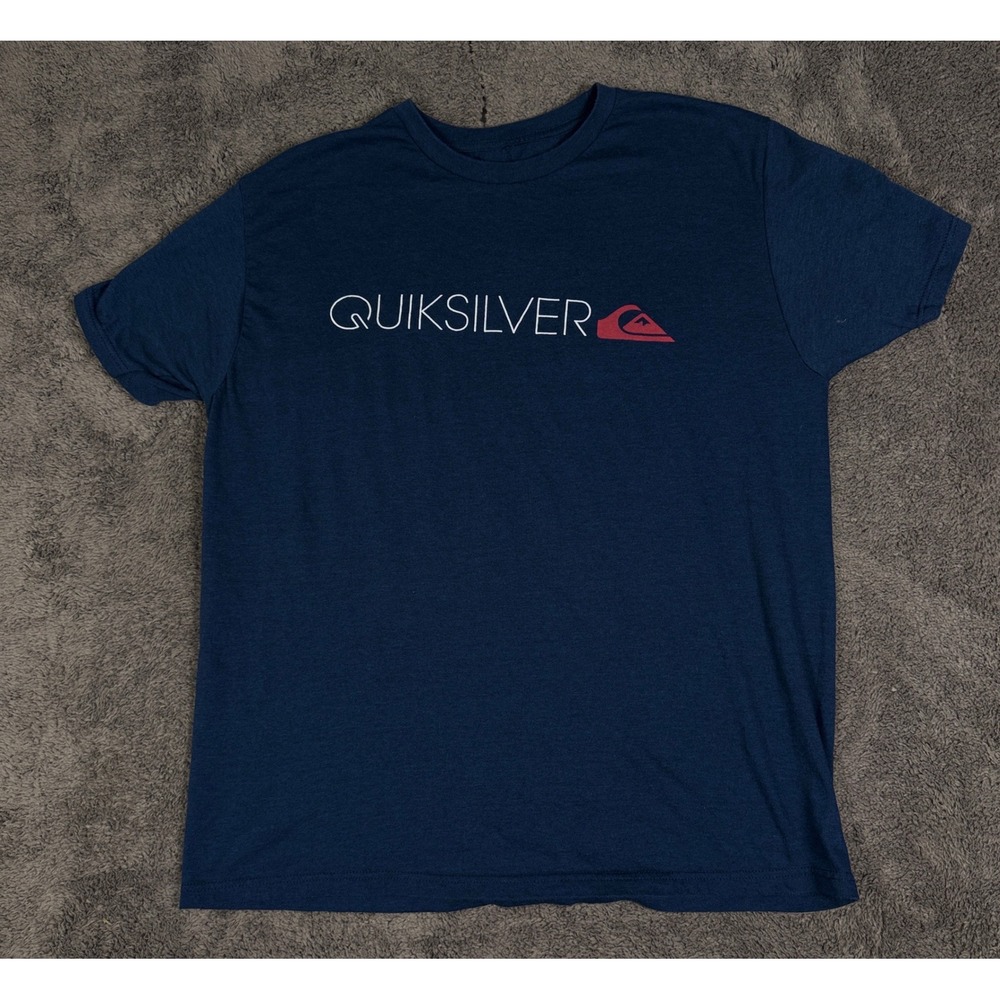 Quiksilver T-Shirt Mens XL Navy Blue Excellent Logo Graphic Short Sleeve Tee